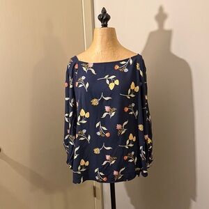 LOFT Navy Floral Blouse